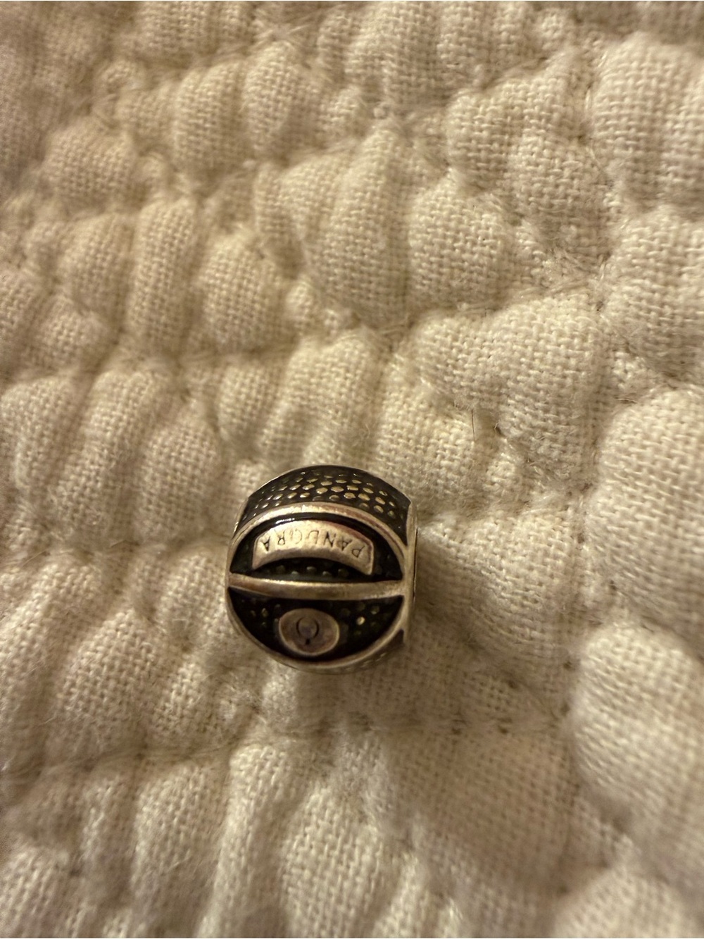 Pandora Silver Basketball Charm with Black Enamel Detailing